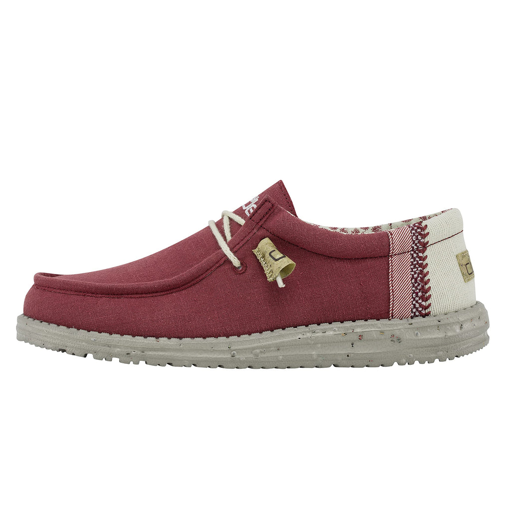 Hey Dude Mens Wally Linen Natural Brick Size 8 | Men’s Shoes | Mens Lace Up Loafers | Comfortable & Light-Weight