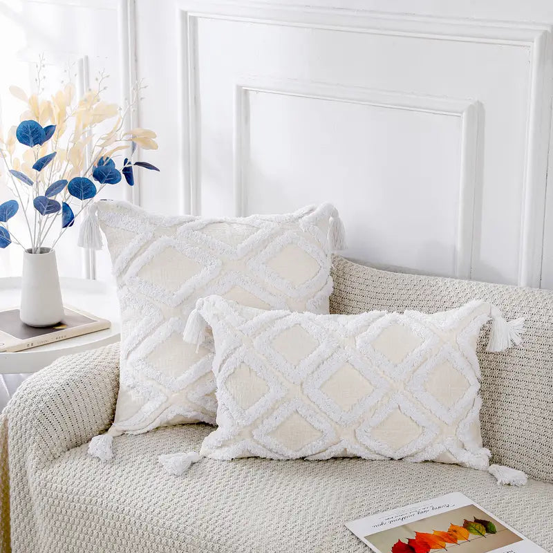 Chenille Boho Throw Pillow Cover with Tassels (1pc)