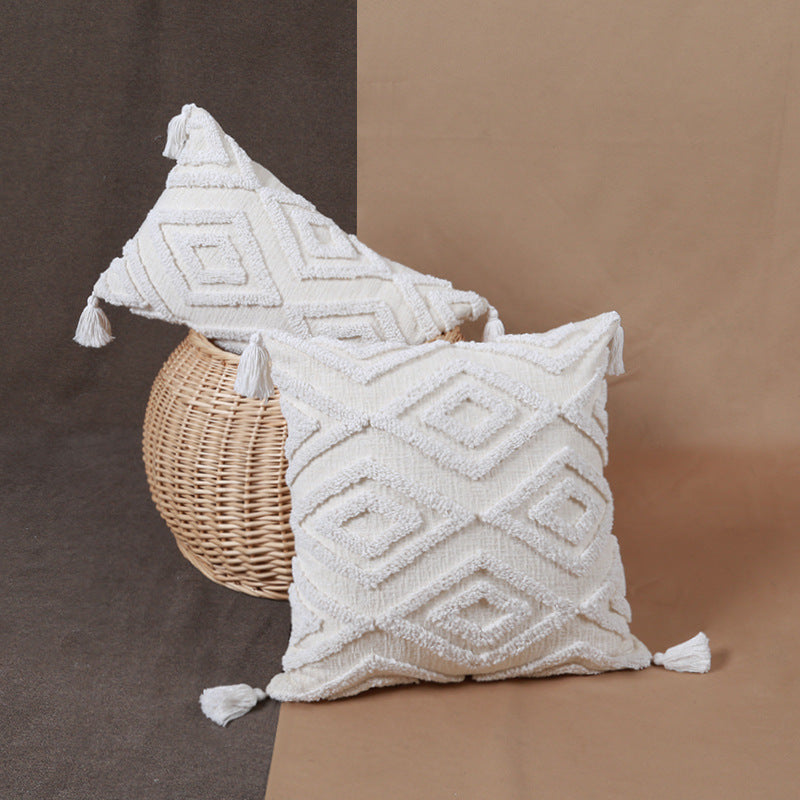 Chenille Boho Throw Pillow Cover with Tassels (1pc)