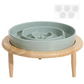 Ceramic Slow Feeder Dog Bowls Elevated Dog Food Bowls with Wood Stand Dog Dishes to Slow Down Eating for Chokcing Bloating (Green 8.1in)