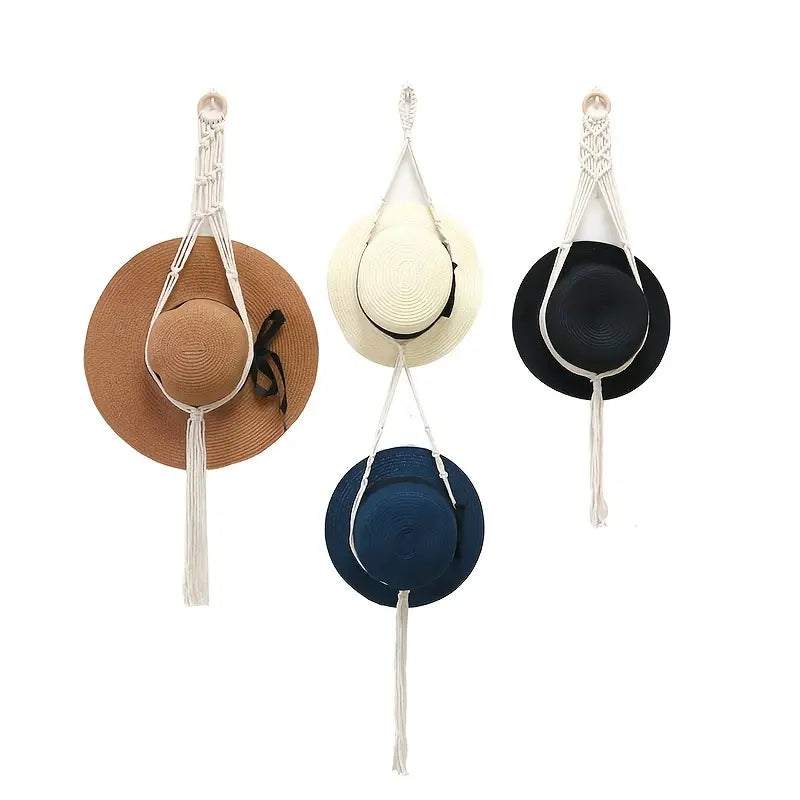 Boho Hat Organizer with Tassels for Home Decor