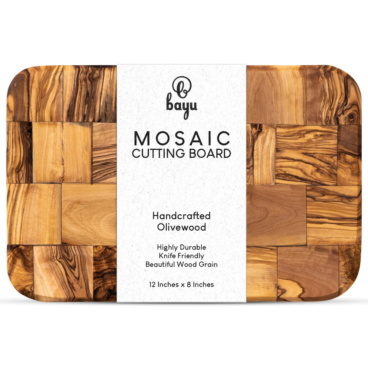 Bayu Handcrafted Olive Wood Charcuterie Board and Serving Platter 12" x 8" x 0.8" Olive Wood Cutting Board with Rustic Natural Finish Wooden Kitchen Accessories