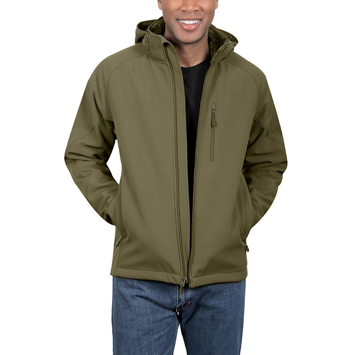 KIRKLAND Signature Men’s Water-Resistant Fleece Lined Softshell Jacket (US Alpha X-Large Regular Regular GREEN)