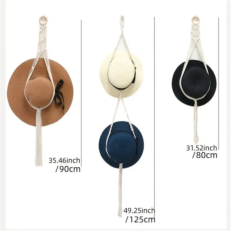 Boho Hat Organizer with Tassels for Home Decor