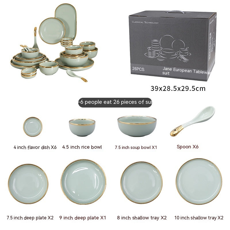 Ceramic Dishes with Golden Trim and Chopstick Cover