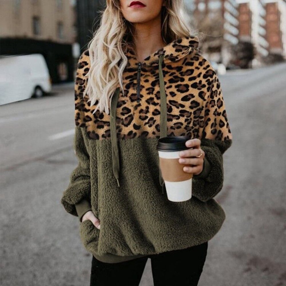 Leopard Print Hooded Sweater for Women (Fall/Winter)