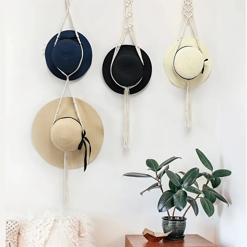Boho Hat Organizer with Tassels for Home Decor