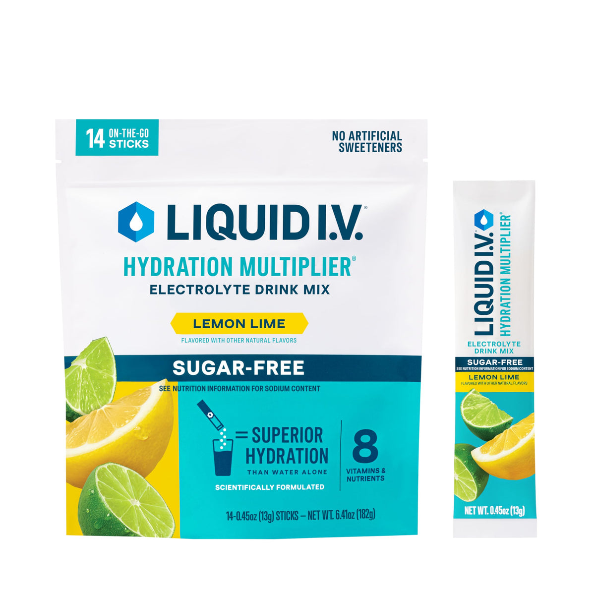LIQUID I.V. Sugar-Free Hydration Multiplier - Lemon Lime – Hydration Powder Packets | Electrolyte Po Yellow