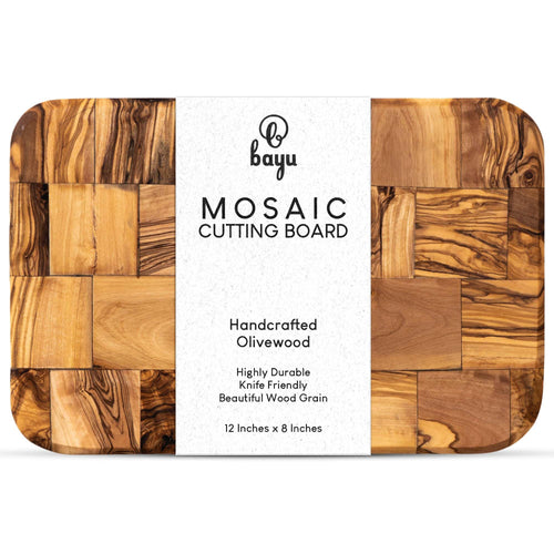 Bayu Handcrafted Olive Wood Charcuterie Board and Serving Platter 12" x 8" x 0.8" Olive Wood Cutting Board with Rustic Natural Finish Wooden Kitchen Accessories