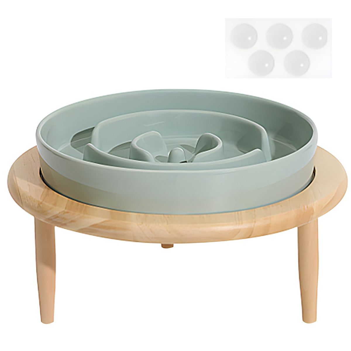 Ceramic Slow Feeder Dog Bowls Elevated Dog Food Bowls with Wood Stand Dog Dishes to Slow Down Eating for Chokcing Bloating (Green 8.1in)