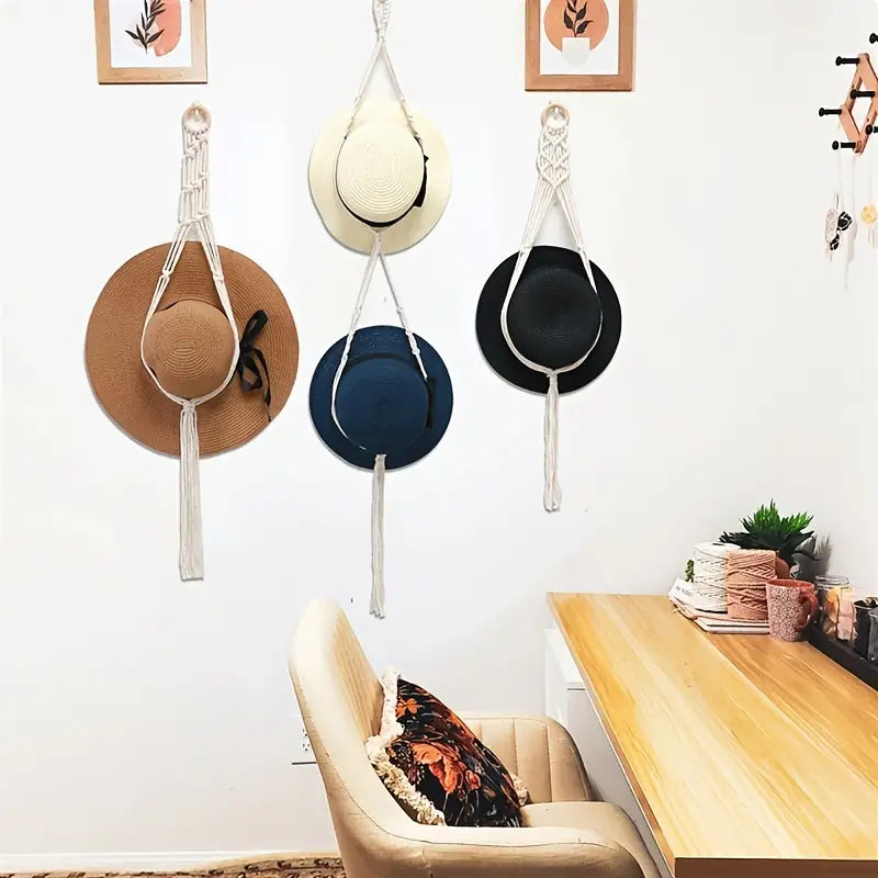 Boho Hat Organizer with Tassels for Home Decor