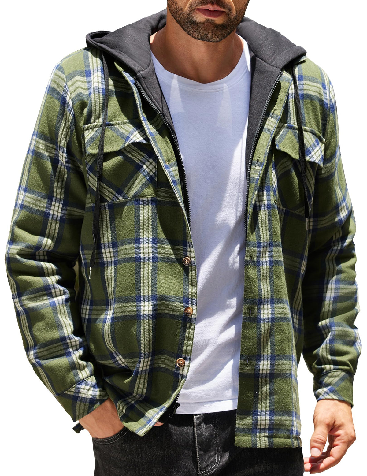 COOFANDY men lightweight jacket casual spring fall quilted flannel jacket big and tall
