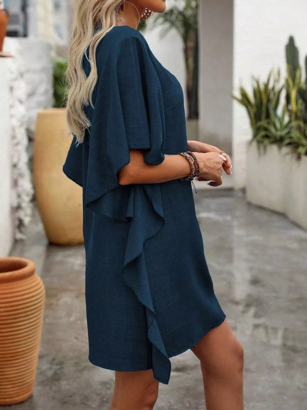 Ruffled Flutter Sleeve V-Neck Mini Dress