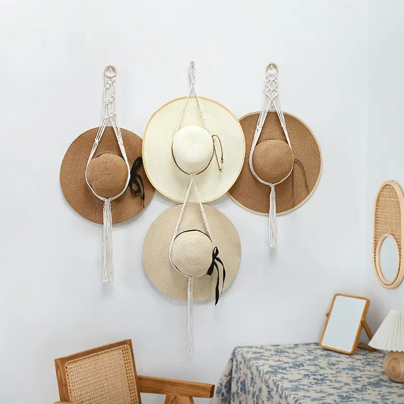 Boho Hat Organizer with Tassels for Home Decor